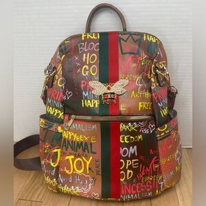 Alba Queen Bee Stripe Graffiti Backpack Handbag MultiColor New Without Tags